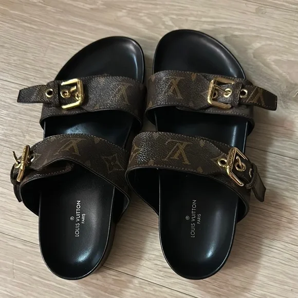Louis Vuitton Black and Brown Monogram Sandals - Picture 3 of 5